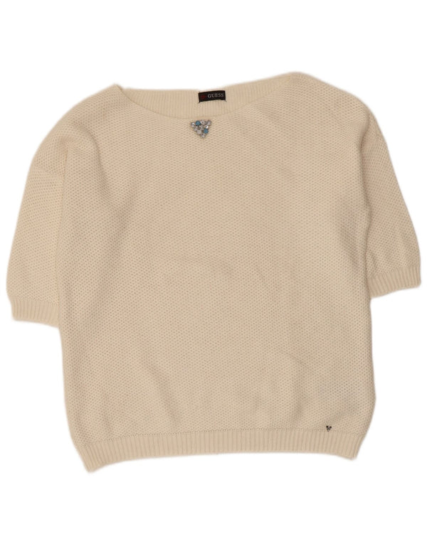 Guess Suéter extragrande con cuello barco para mujer UK 6 XS Acrílico blanco roto
