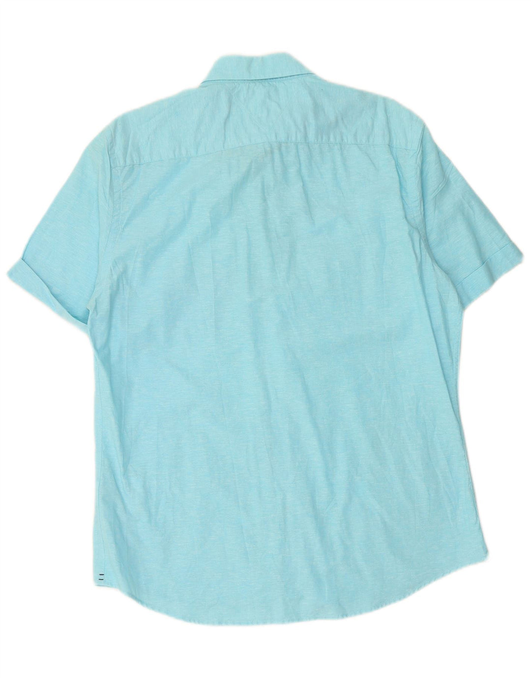 TOMMY HILFIGER Camisa de manga corta para hombre Large Blue Linen