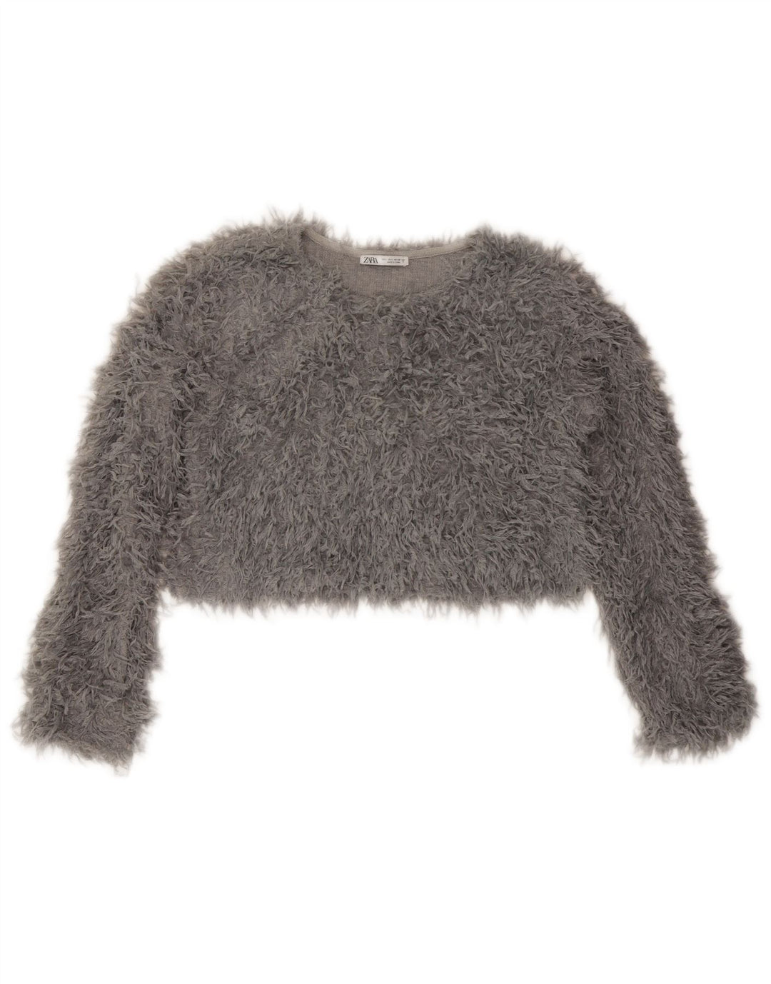 Zara Mujer Crop Knit Top Manga Larga UK 46 Grande Gris
