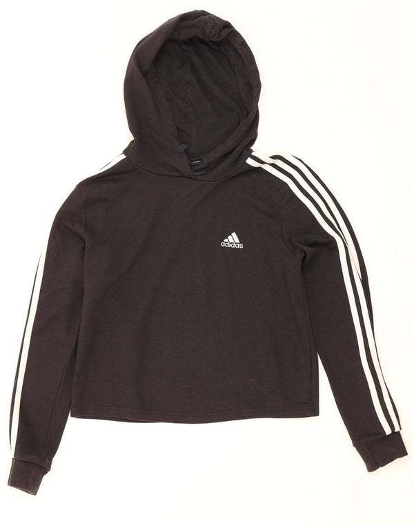 Adidas Mujer Crop Sudadera con capucha Jumper UK 8/10 Pequeño Algodón Negro