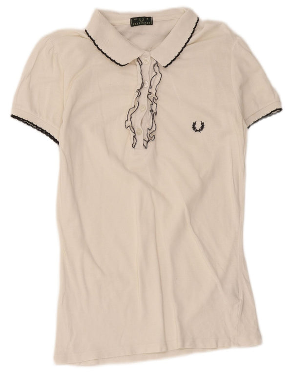 Fred Perry Polo para mujer UK 10 Small Off White Cotton