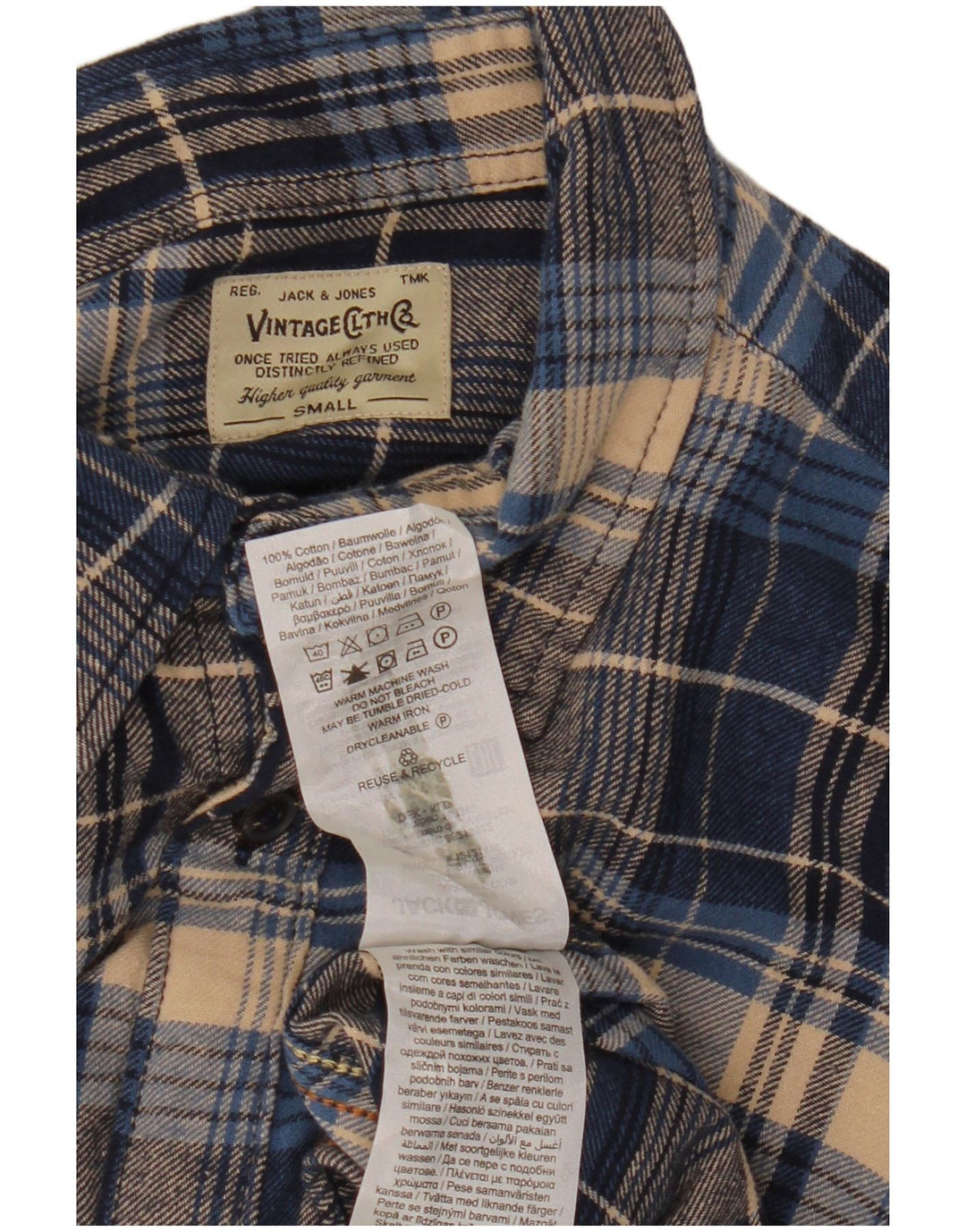 JACK & JONES Hombre Camisa De Franela Small Blue Check Cotton