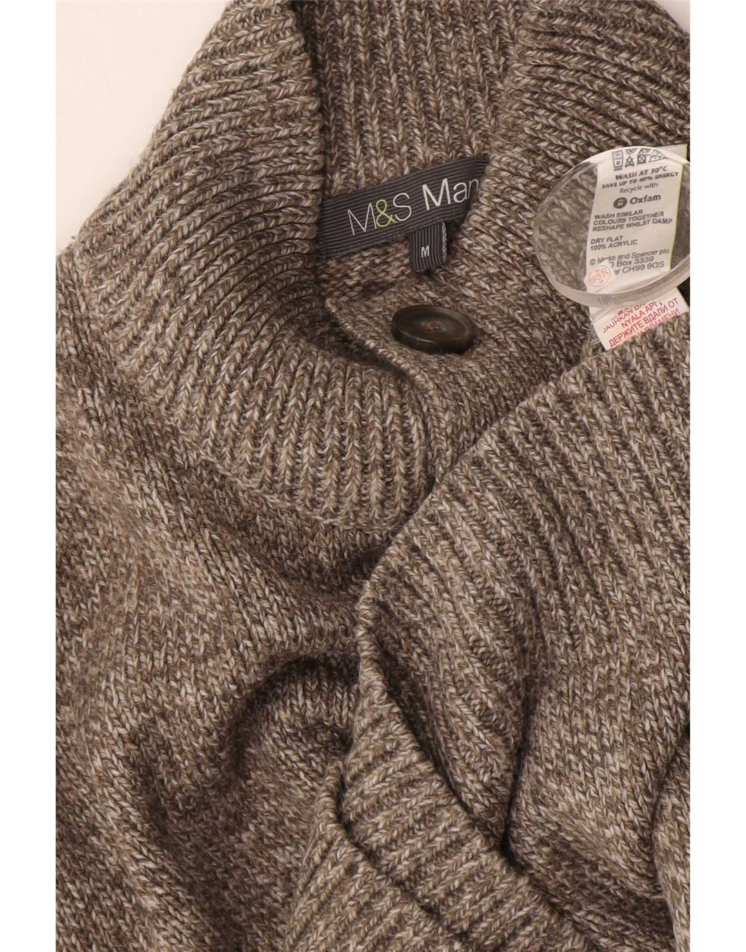 Marks & Spencer Jersey con cuello y botones para hombre, color marrón medio, moteado