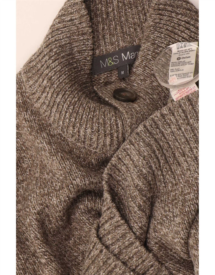 Marks & Spencer Jersey con cuello y botones para hombre, color marrón medio, moteado