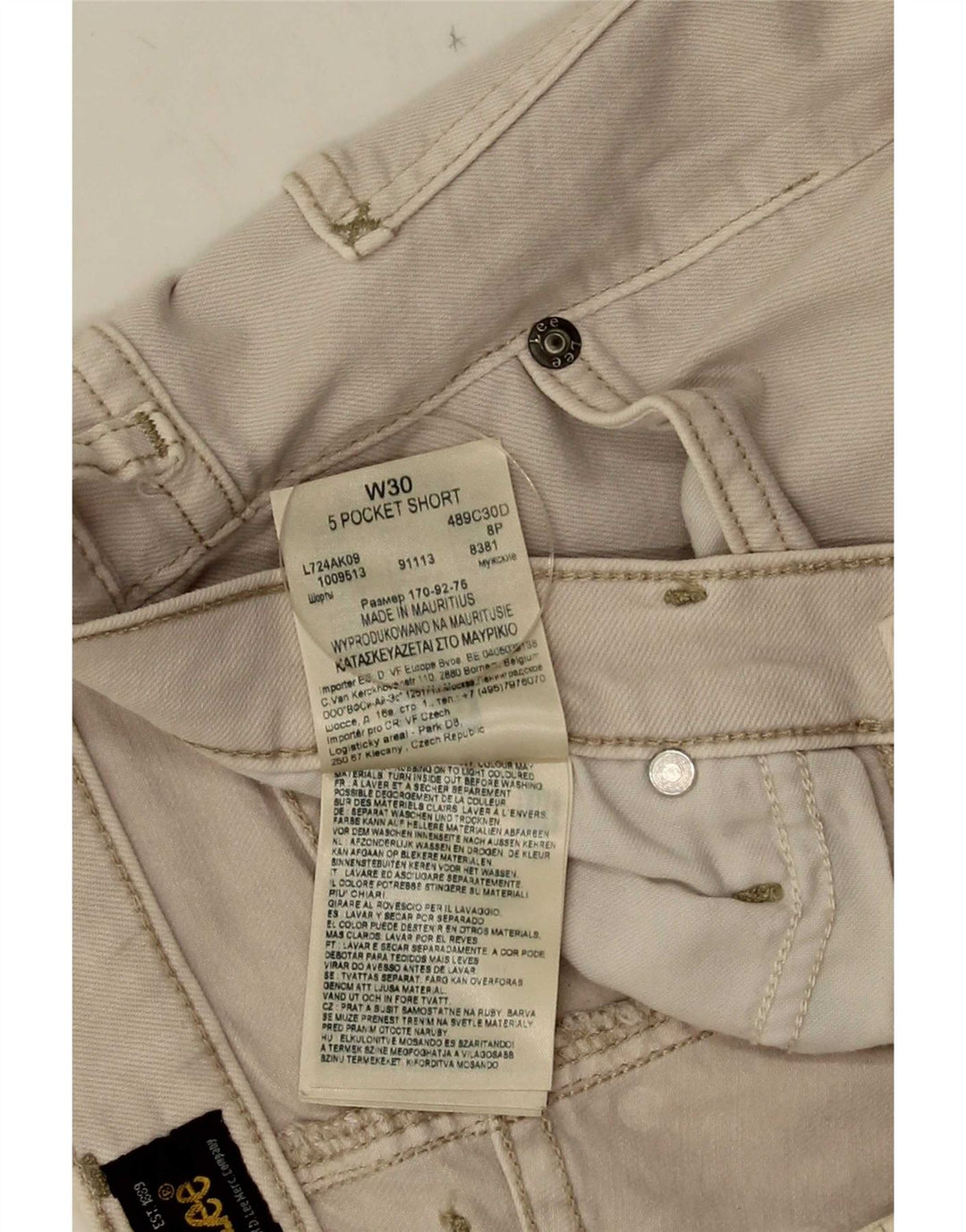 Pantalones cortos vaqueros Lee para hombre W30 Algodón beige medio