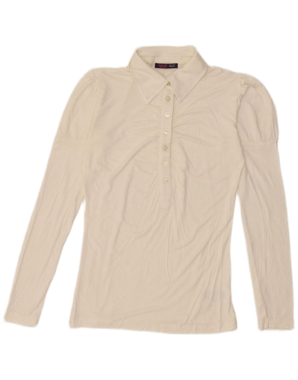 Gaudí Polo de manga larga para mujer UK 12 Medium White Viscosa