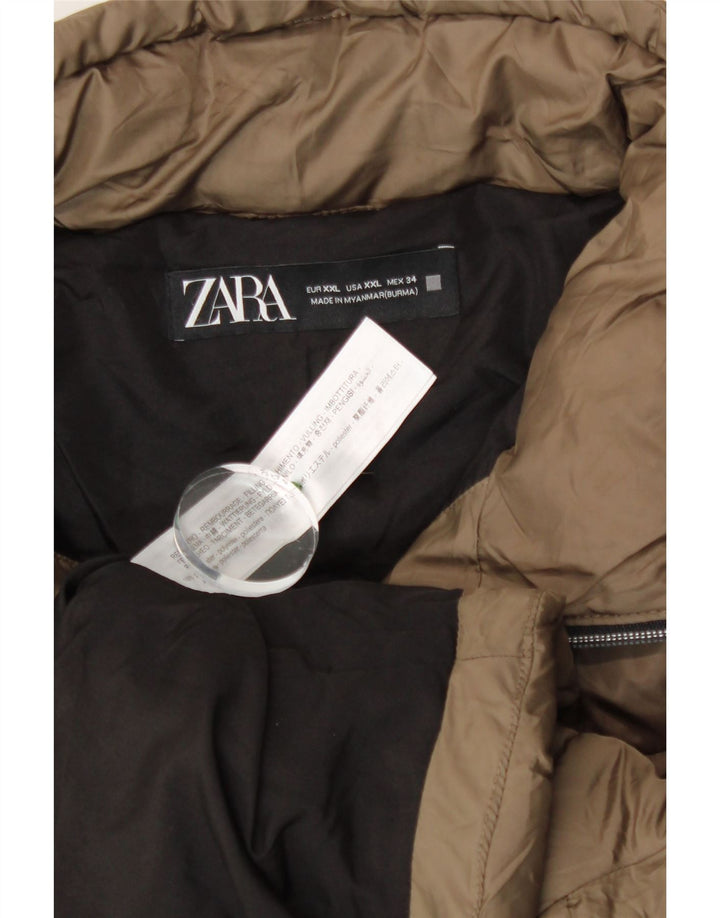 Zara Mujer Crop Chaqueta Acolchada UK 20 2XL Caqui Poliéster
