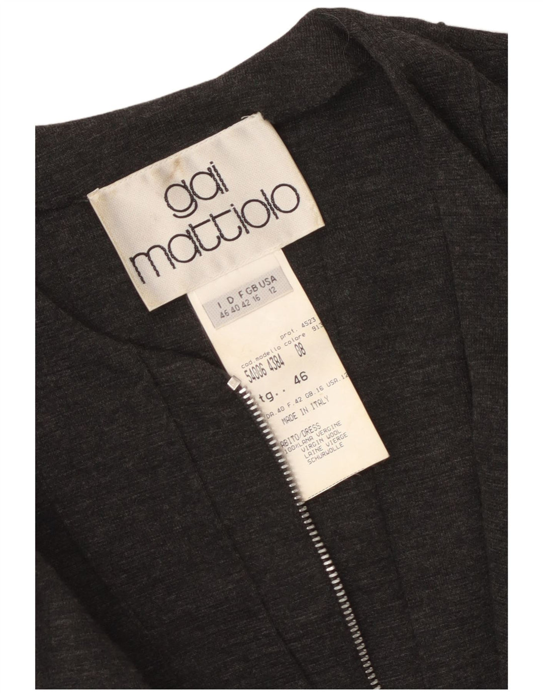 GAI MATTIOLO Vestido ajustado de manga larga para mujer UK 46 Lana virgen gris grande