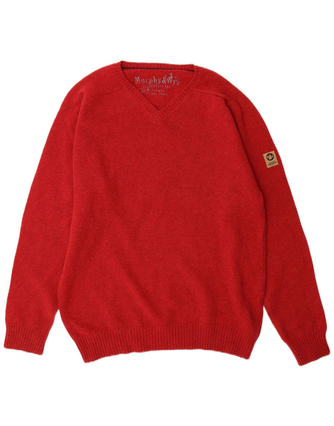 Murphy & Nye Jersey con cuello en V para hombre, talla 2XL, lana roja