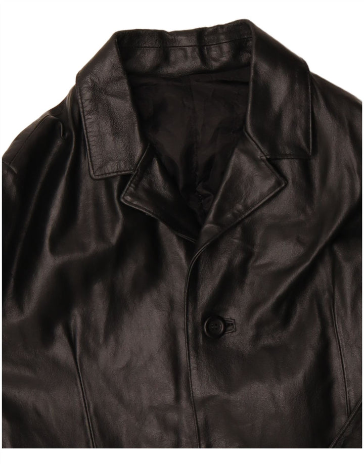 VINTAGE Abrigo de cuero para hombre Reino Unido 36 Pequeño cuero negro