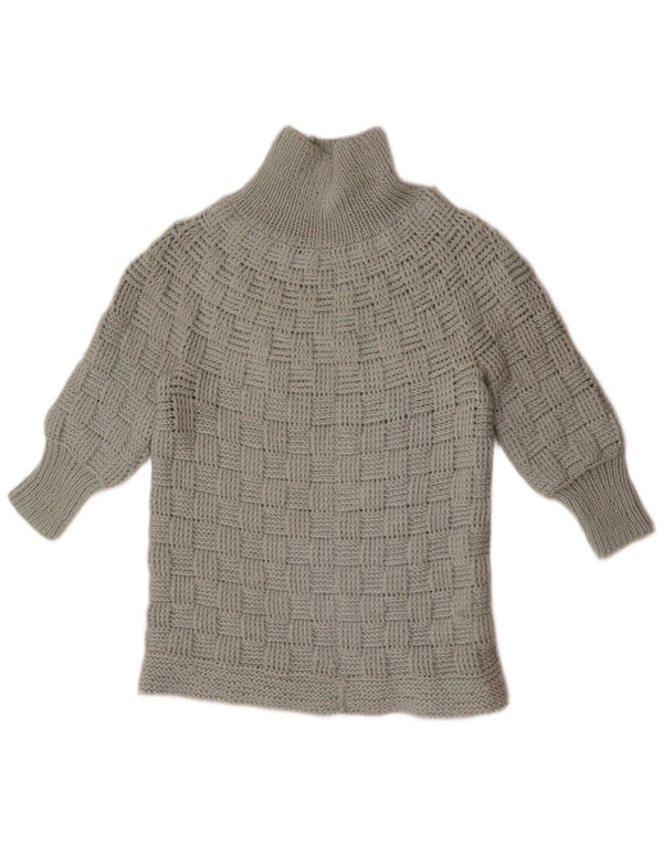 Vintage mujer 3/4 manga tortuga cuello jersey suéter Reino Unido 14 gris medio