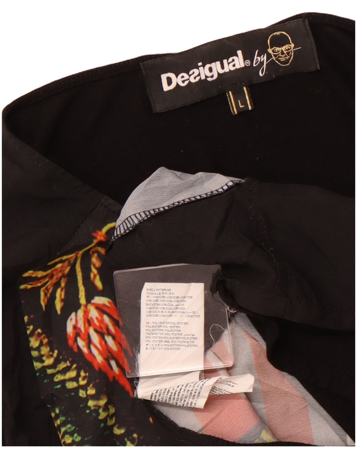 DESIGUAL Top gráfico para mujer de manga larga UK 44 Grande Viscosa floral negra
