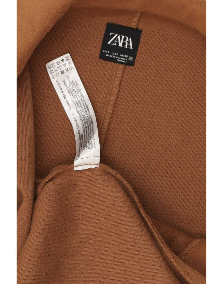 Zara Mujer Abrigo Abierto Extragrande UK 10 Small Marrón Poliéster