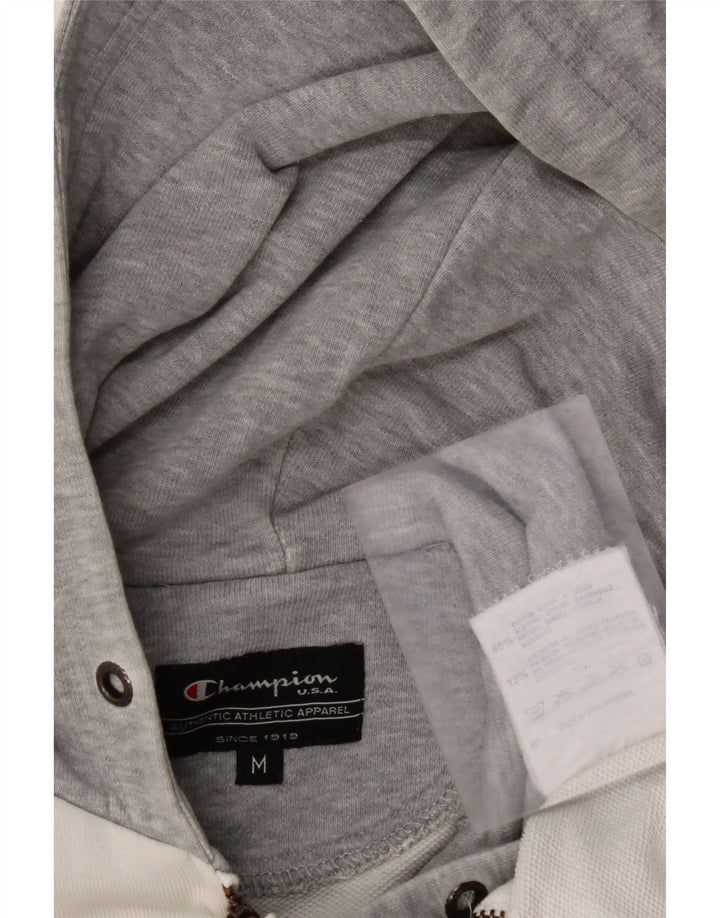 CHAMPION Suéter con capucha y cremallera para mujer Reino Unido 14 Mediano Blanco Colorblock Algodón