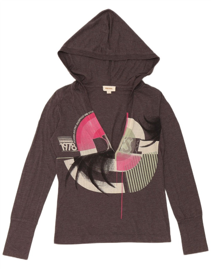 Diesel Top gráfico con capucha y manga larga para mujer UK 42 Gris medio