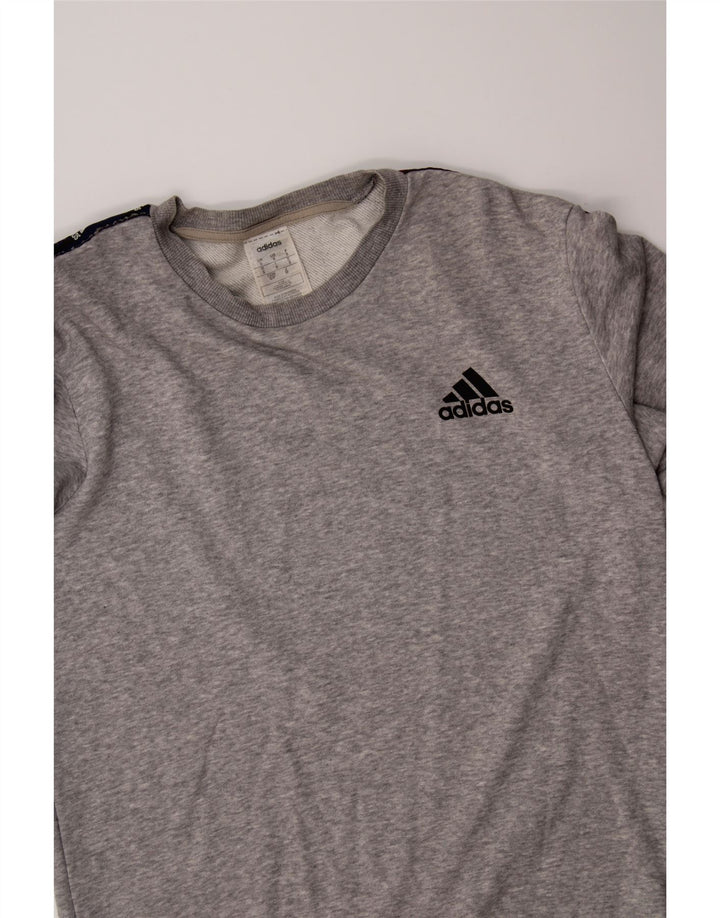 ADIDAS Mens Graphic Sweatshirt Jumper Small Grey Colourblock Cotton Vintage Adidas and Second-Hand Adidas from Messina Hembry 