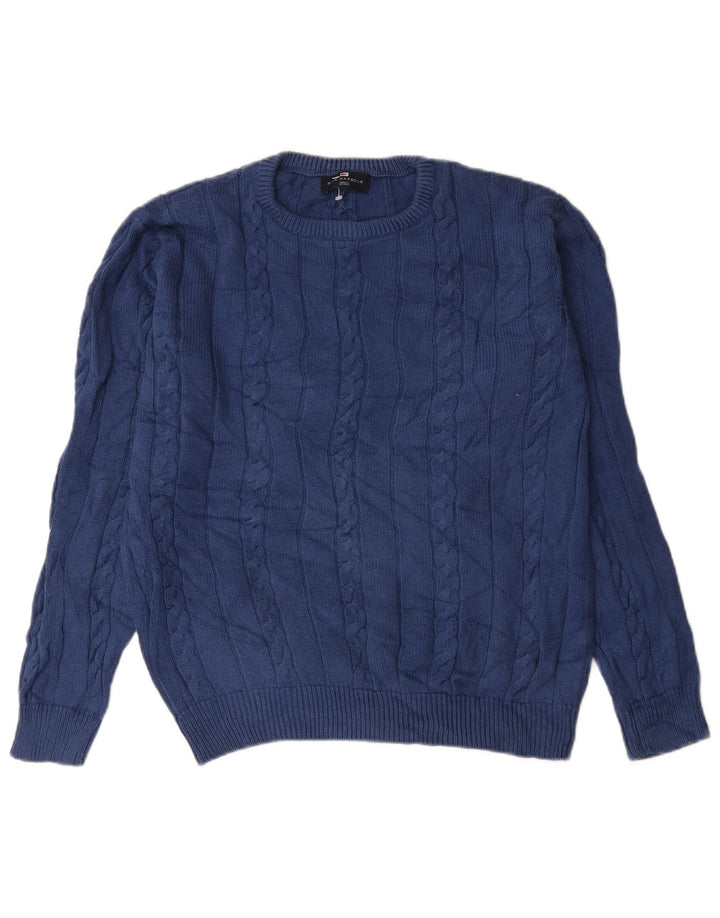 Marks & Spencer Jersey de cuello redondo azul Harbor para hombre, talla pequeña, azul marino