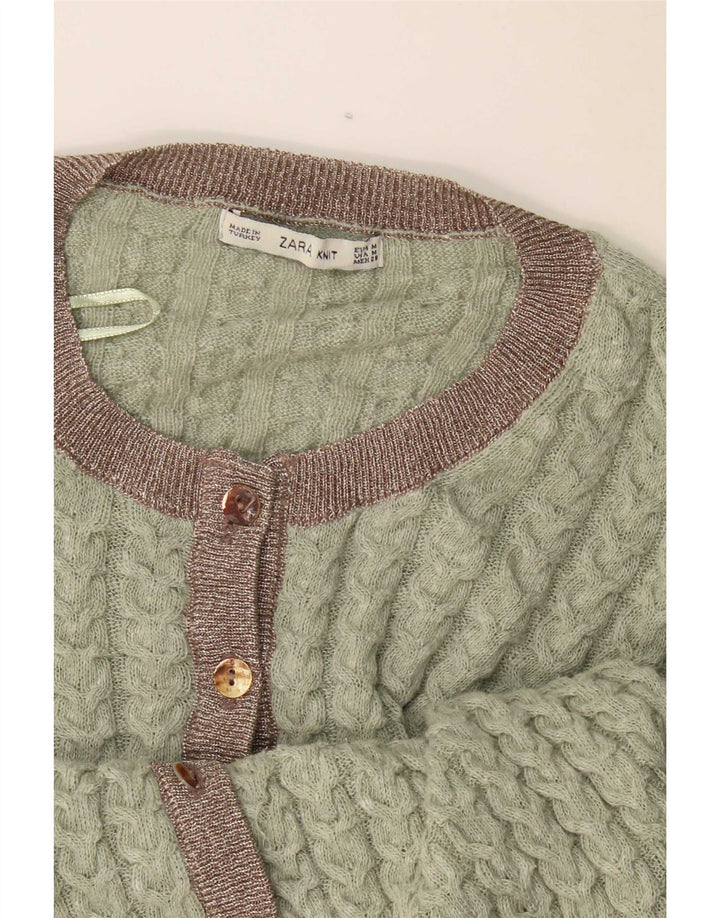 Zara Mujer Cárdigan Suéter UK 40 Medio Verde Colorblock