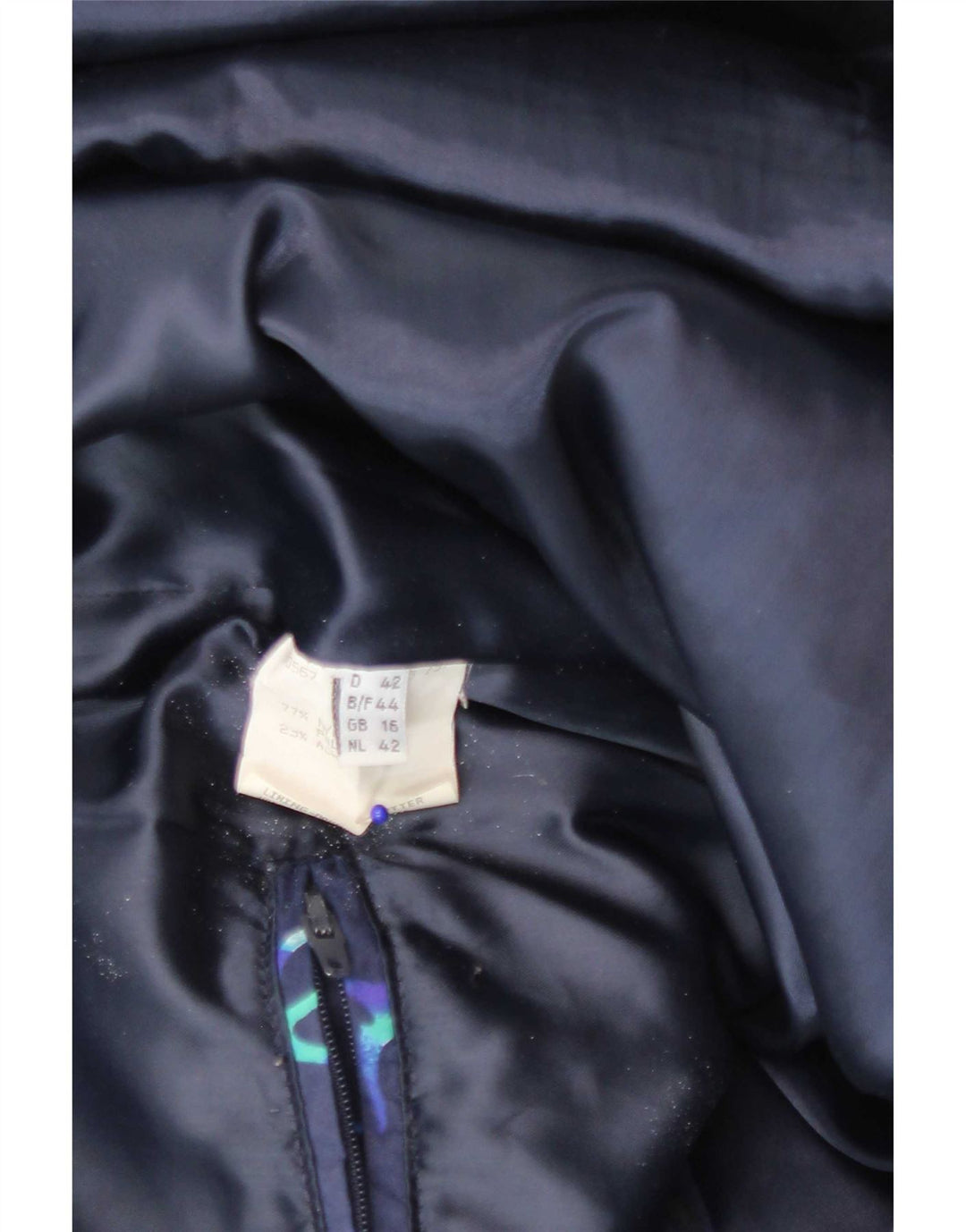 FUCHS & SCHMITT Chaqueta acolchada con capucha para mujer UK 46 Grande Azul marino Geométrico