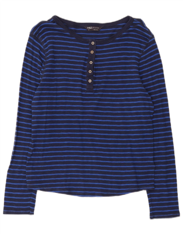 Marks & Spencer Top para mujer de manga larga UK 44 Medio azul marino a rayas