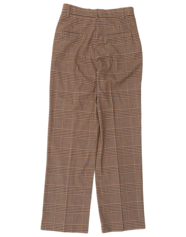 Zara Mujer Pantalón De Traje Cónico De Talle Alto XS W24 L30 Marrón Pata De Gallo