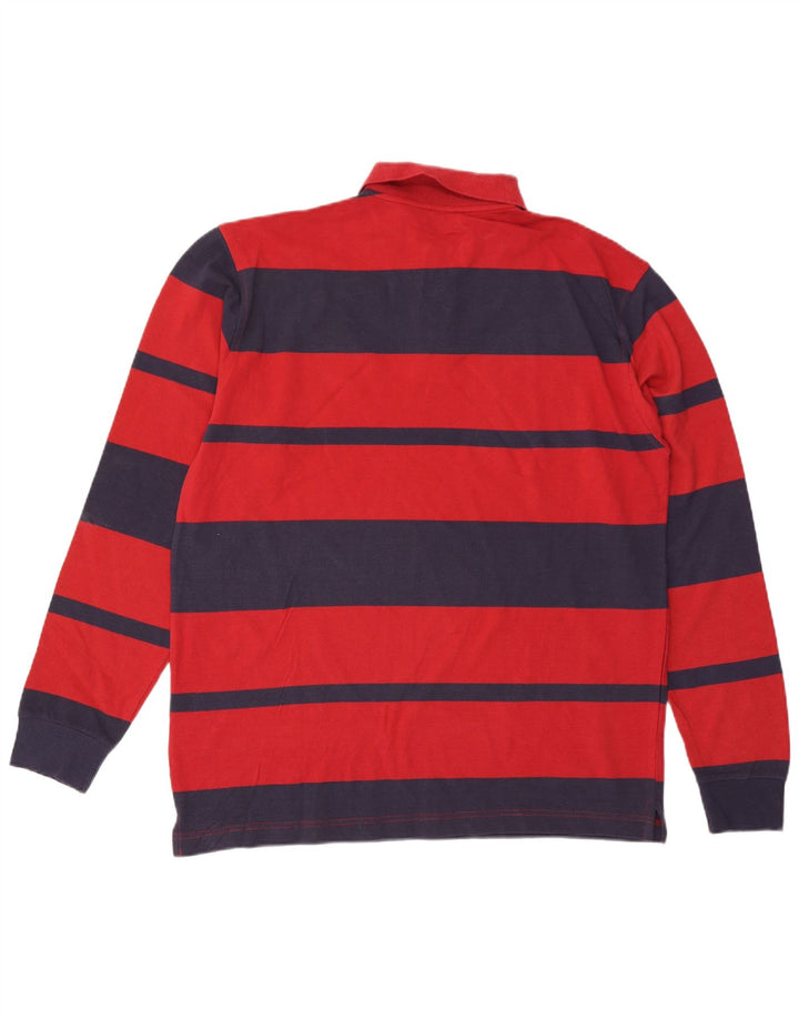 ASICS Polo de manga larga para hombre de algodón a rayas rojas grandes