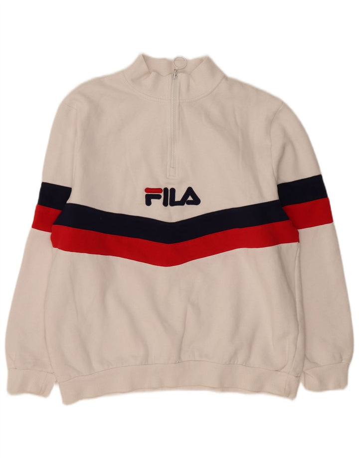Fila Mujer Graphic Zip Neck Sudadera Jumper UK 40 XL Blanco Colorblock