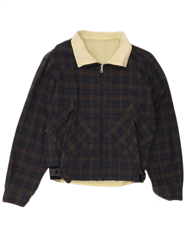 Vintage hombres bomber chaqueta Reino Unido 36 pequeño azul marino comprobar