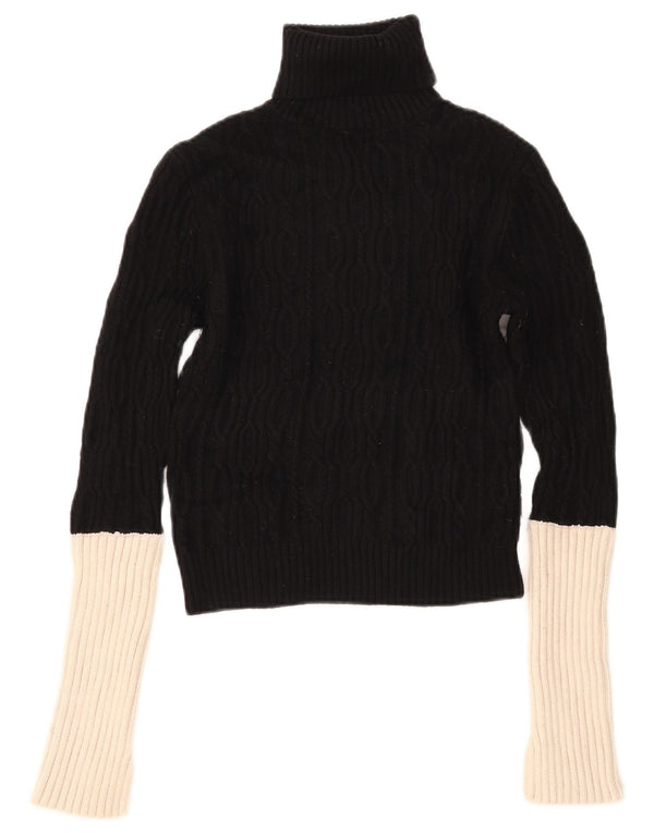 Zara Mujer Crop Roll Neck Jumper Sweater UK 44 Mediano Negro Colorblock