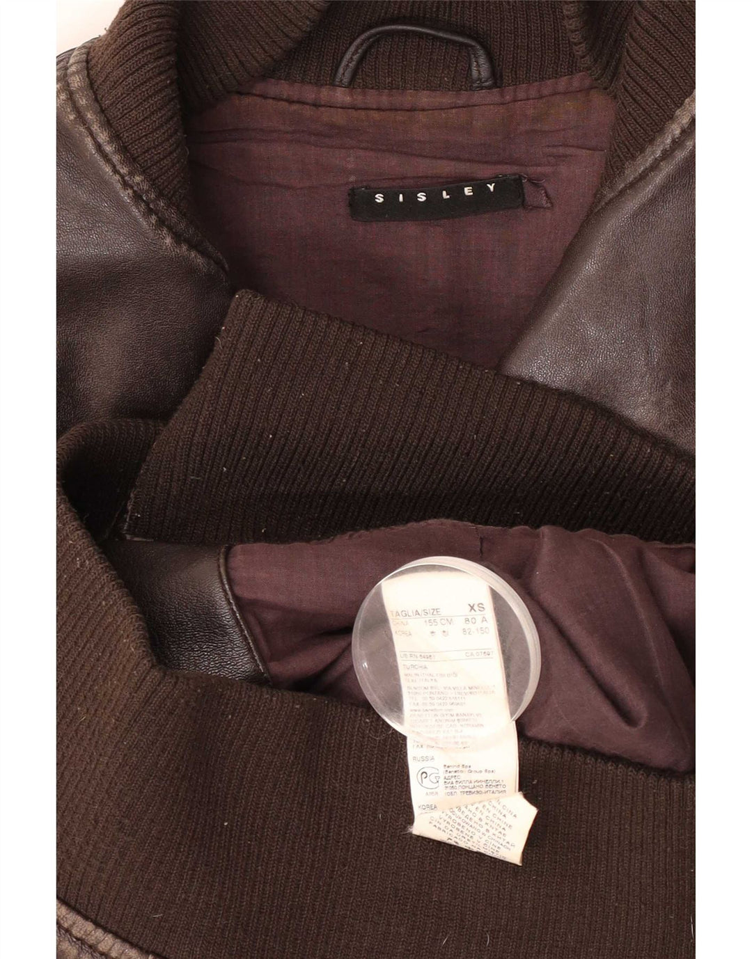 Sisley Chaqueta Bomber de Cuero para Mujer UK 6 XS Cuero Marrón
