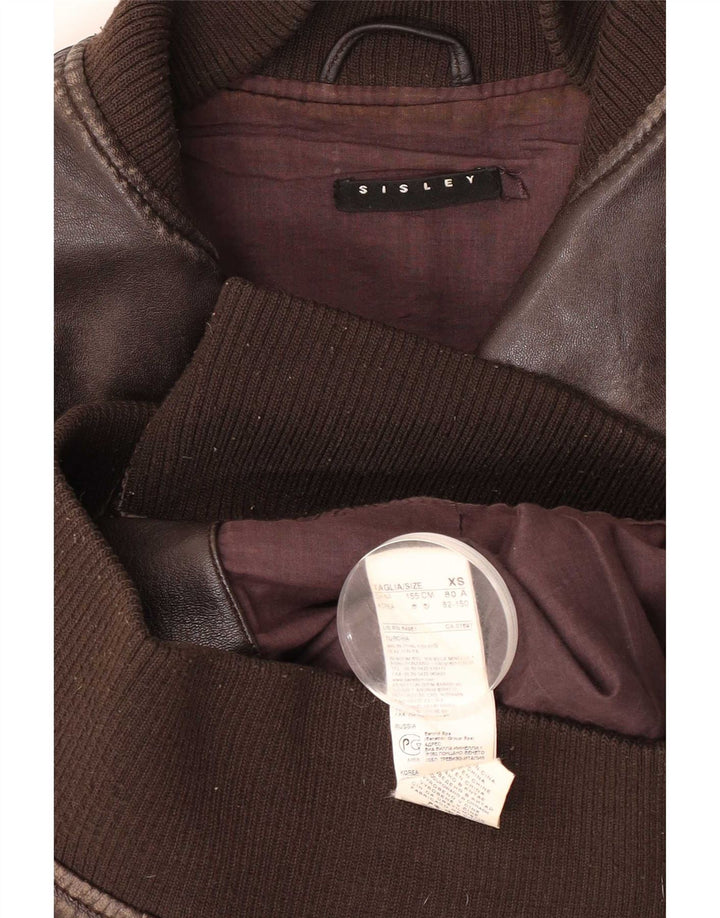 Sisley Chaqueta Bomber de Cuero para Mujer UK 6 XS Cuero Marrón