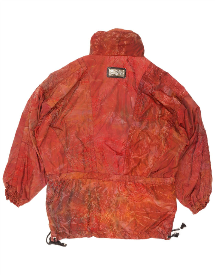Vintage mujer patrón abstracto suelta ajuste anorak chaqueta Reino Unido 44 2XL rojo