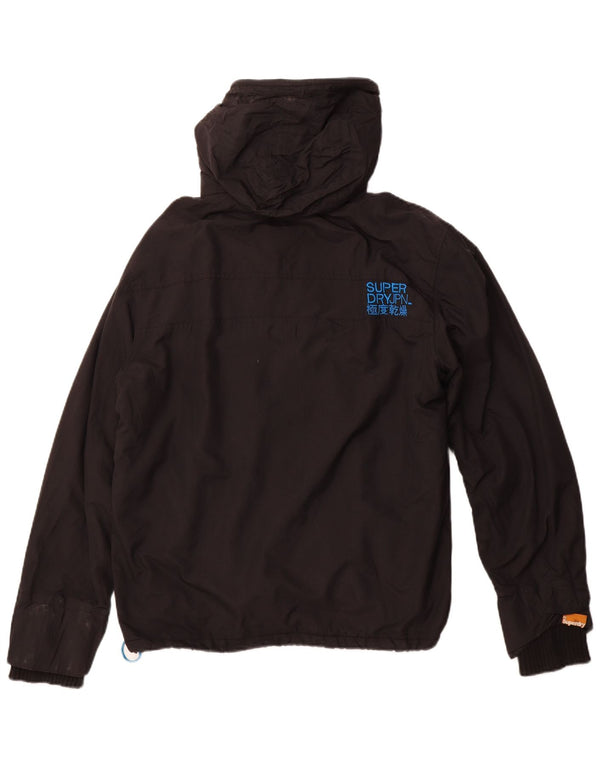 SUPERDRY Chaqueta cortavientos con capucha para hombre, talla 42, nailon negro