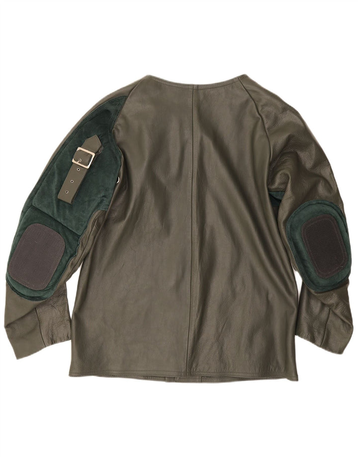 Vintage hombres montar chaqueta de cuero Reino Unido 38 medio verde colorblock