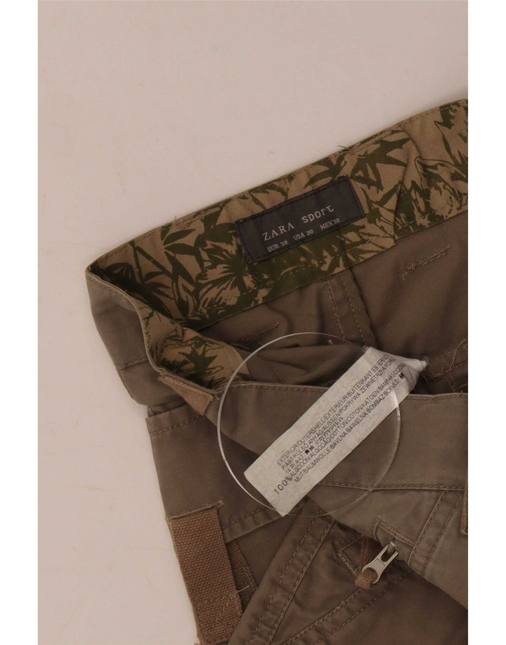 Zara Mens Cargo Shorts EU 38 Small W30 Caqui Algodón
