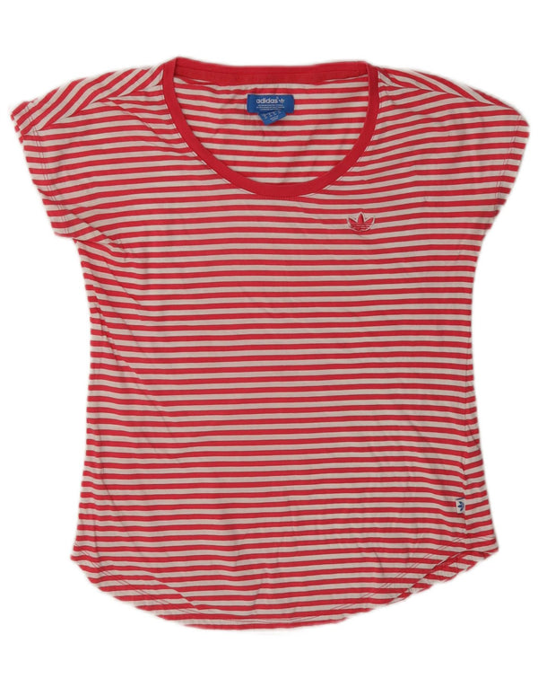 Adidas Camiseta gráfica para mujer Top UK 10 Small Red Pinstripe Cotton