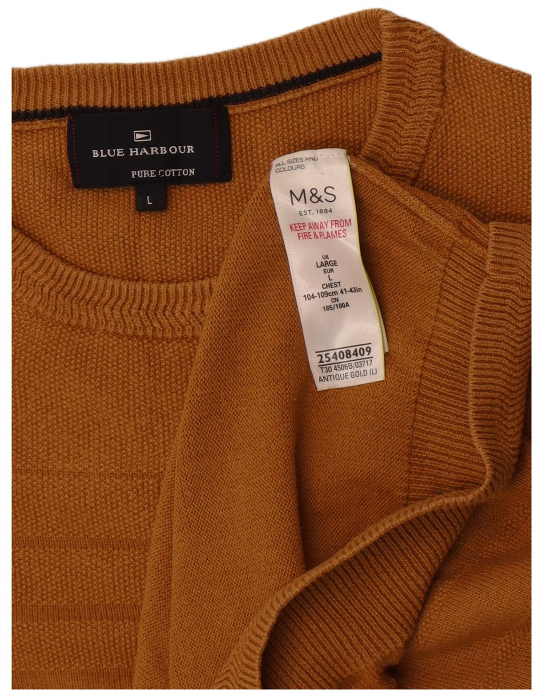 Marks & Spencer Suéter tipo jersey con cuello redondo en azul Harbor para hombre, talla grande, dorado