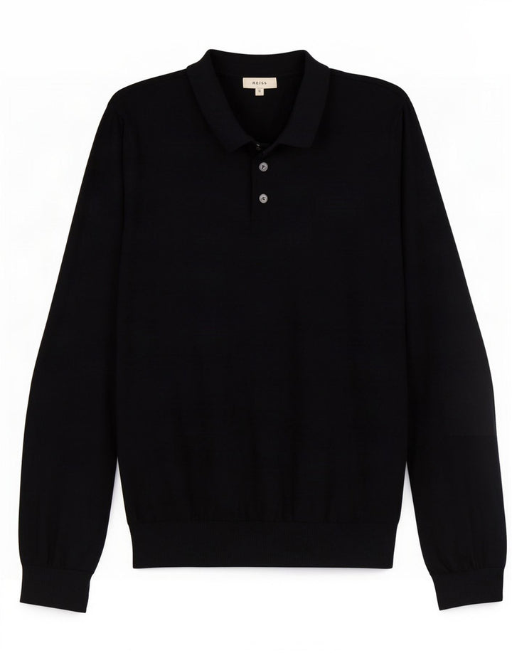Reiss Hombre Polo Cuello Jersey Suéter Grande Lana Azul Marino