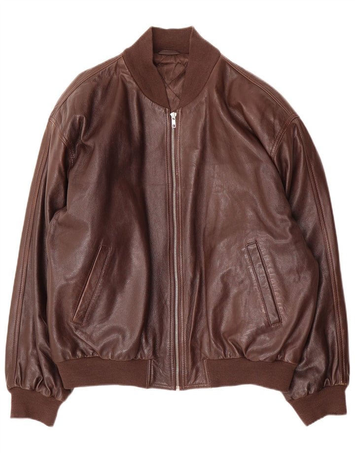 Vintage hombres bombardero chaqueta de cuero IT 48 cuero marrón medio