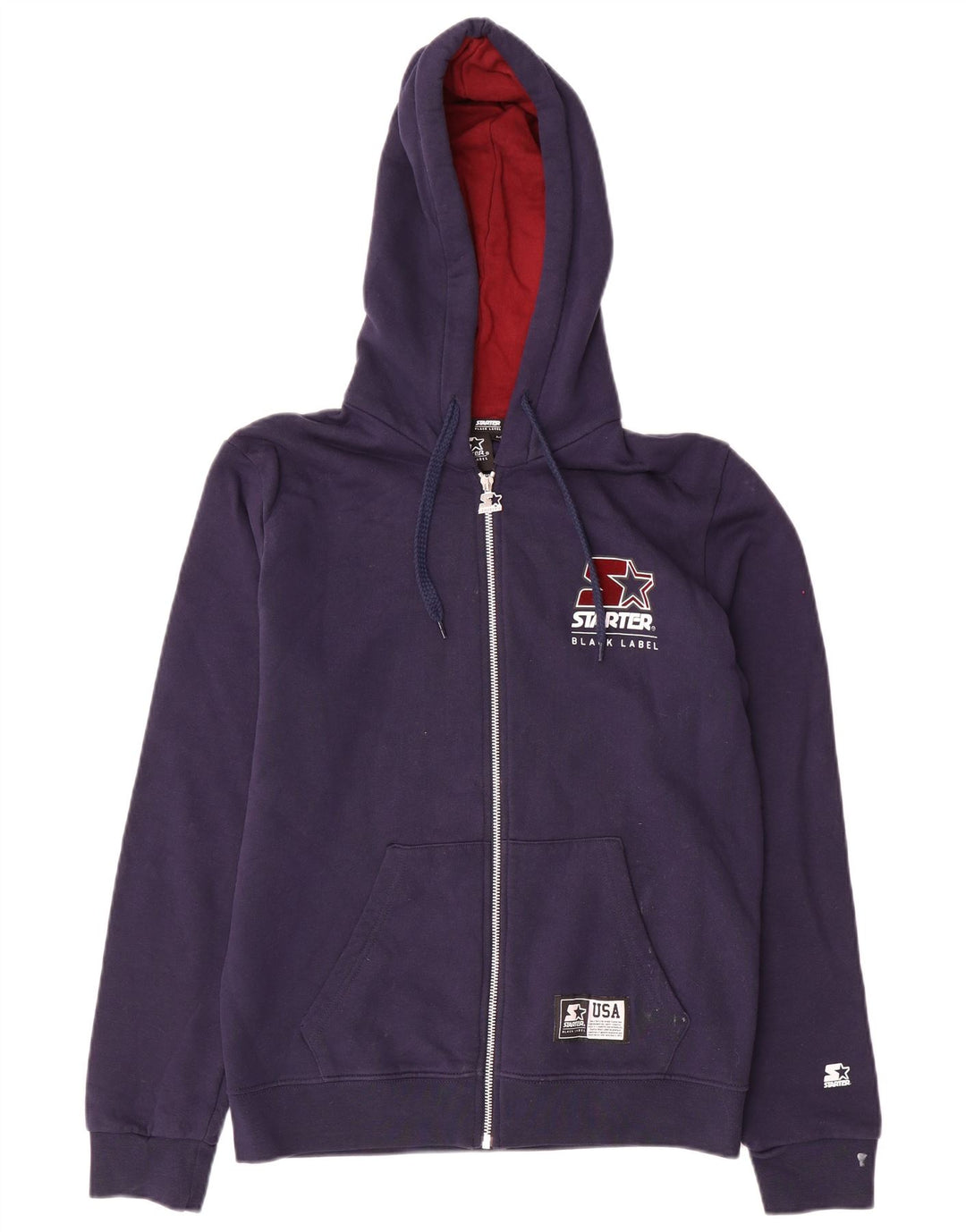 Starter - Sudadera con capucha y cremallera para hombre, tamaño mediano, algodón azul marino