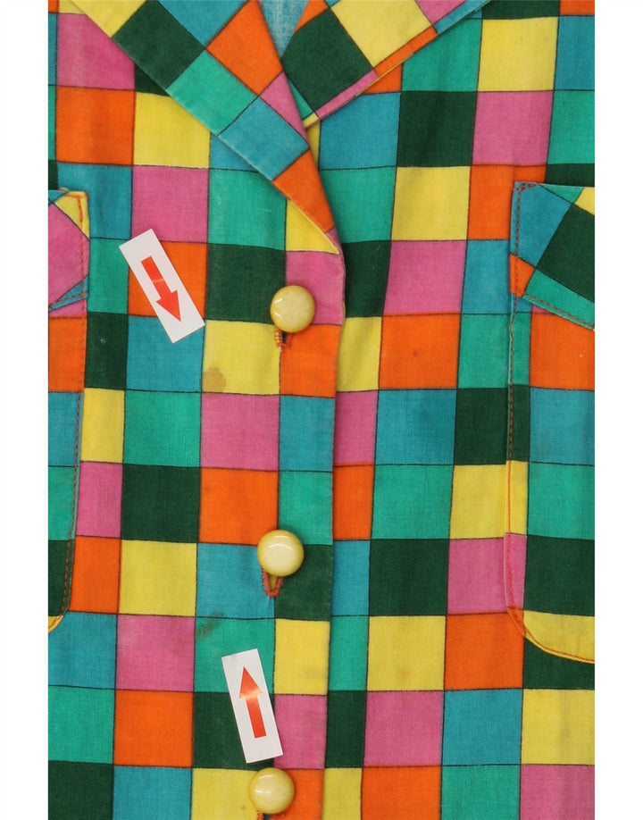 Vintage mujer camisa de manga corta Reino Unido 16 gran cheque multicolor