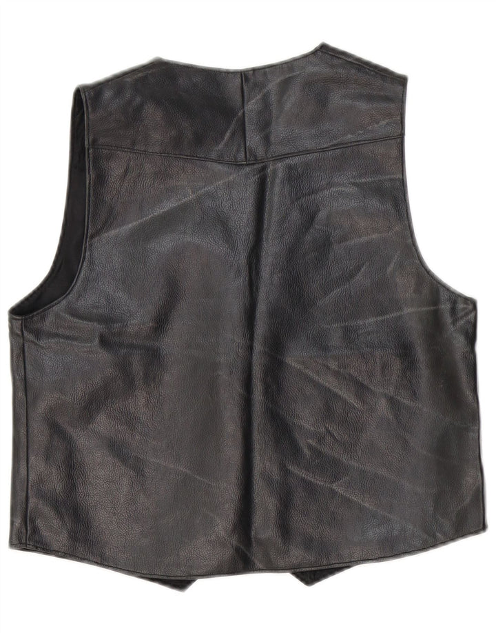 Vintage mujer cuero chaleco Reino Unido 14 medio negro