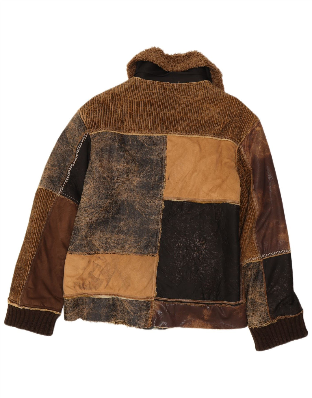 ENERGIE Chaqueta Sherpa para hombre UK 40 Grande Marrón Patchwork Algodón