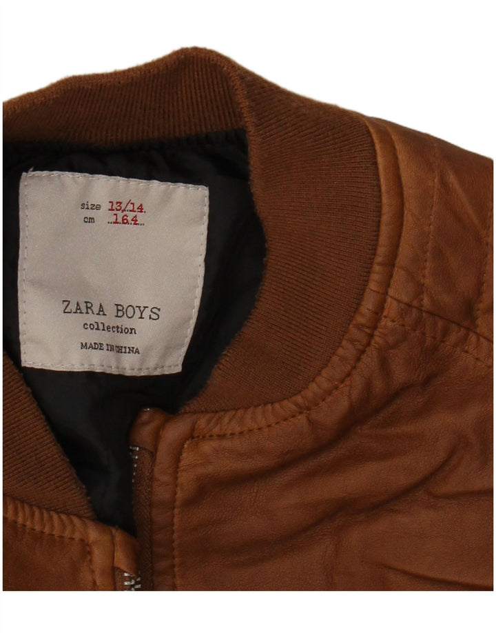 Zara Cazadora Piel Niño 13-14 Años Piel Marrón