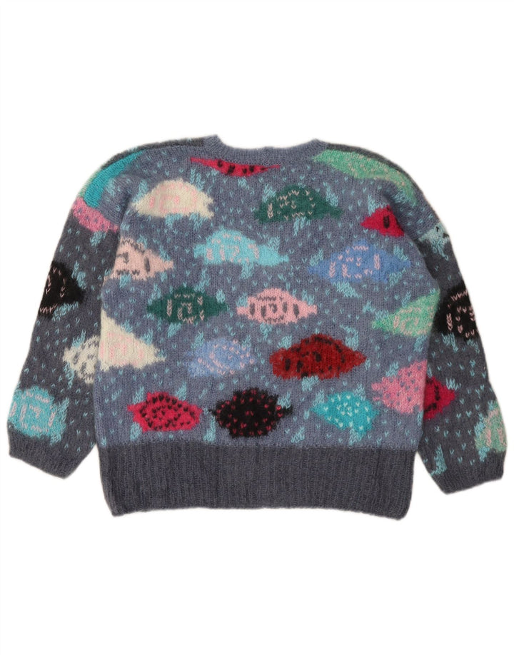 VINTAGE Jersey de cuello redondo para niñas 13-14 años Bloque de color gris