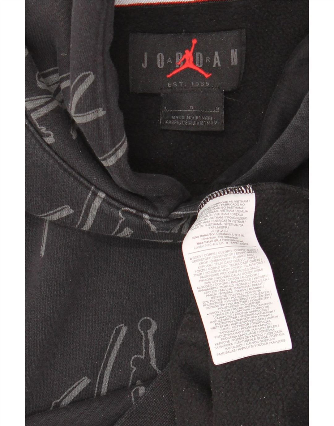 JORDAN Sudadera con capucha gráfica para hombre Jersey grande de algodón negro