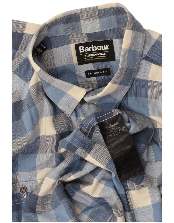 BARBOUR Camisa entallada de algodón a cuadros azul medio para hombre