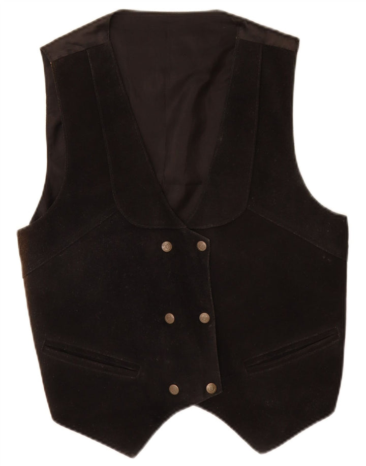 Vintage mujer ante chaleco Reino Unido 14 cuero negro medio