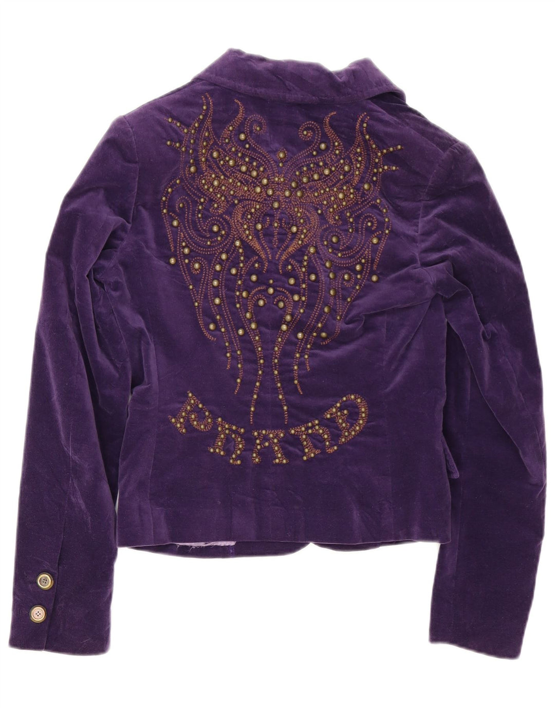 Phard Chaqueta Blazer de Terciopelo con 2 Botones para Mujer UK 10 Small Purple Cotton