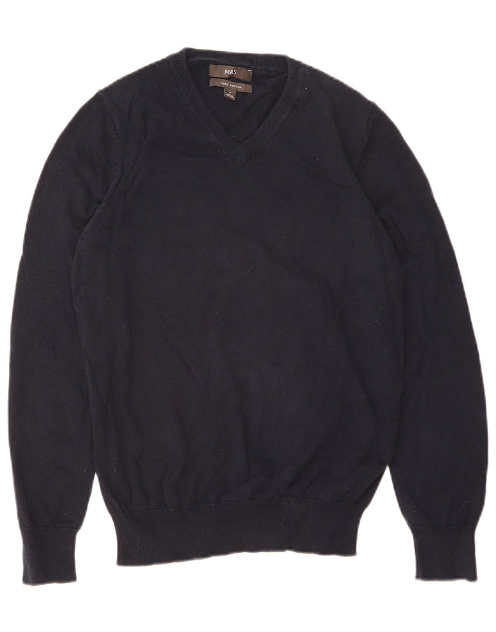 Marks & Spencer - Jersey con cuello en V para hombre, talla pequeña, algodón azul marino